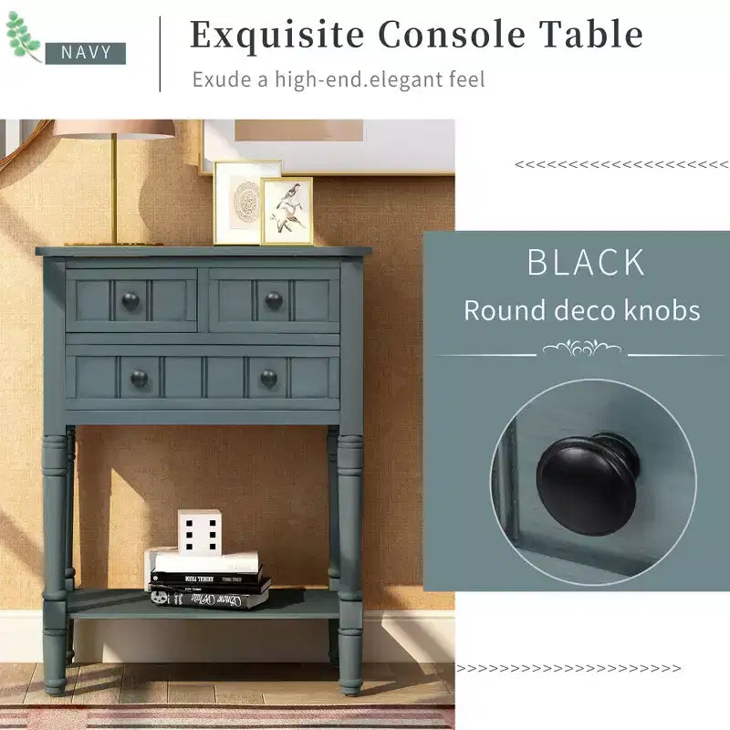 Farmhouse Small Console Table with Storage, Retro Wood Entryway Table with Drawers and Bottom Shelf, Wood Slim Side Table for Entryway
