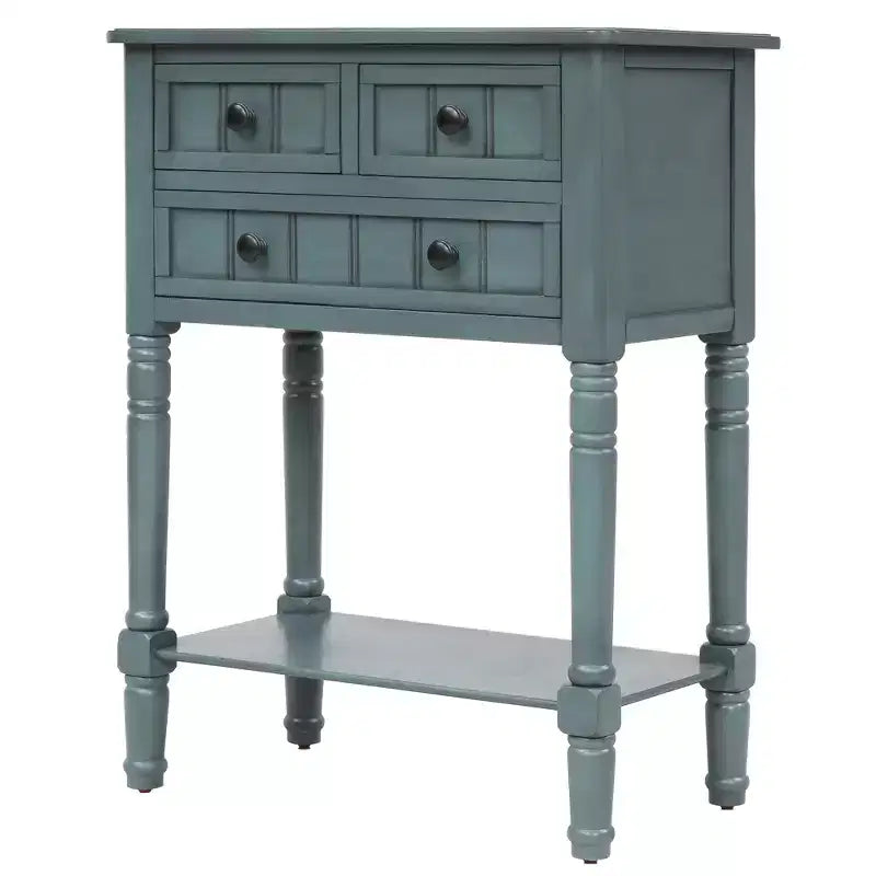 Farmhouse Small Console Table with Storage, Retro Wood Entryway Table with Drawers and Bottom Shelf, Wood Slim Side Table for Entryway