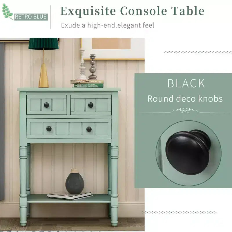 Farmhouse Small Console Table with Storage, Retro Wood Entryway Table with Drawers and Bottom Shelf, Wood Slim Side Table for Entryway