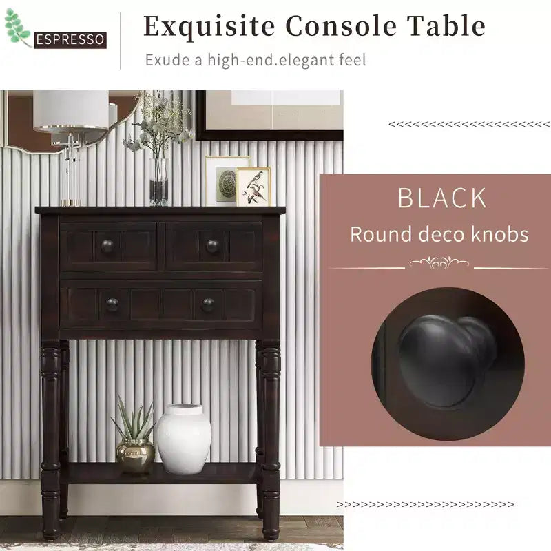 Farmhouse Small Console Table with Storage, Retro Wood Entryway Table with Drawers and Bottom Shelf, Wood Slim Side Table for Entryway