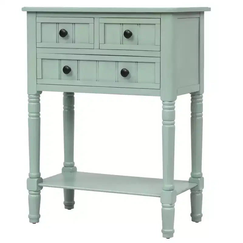 Farmhouse Small Console Table with Storage, Retro Wood Entryway Table with Drawers and Bottom Shelf, Wood Slim Side Table for Entryway