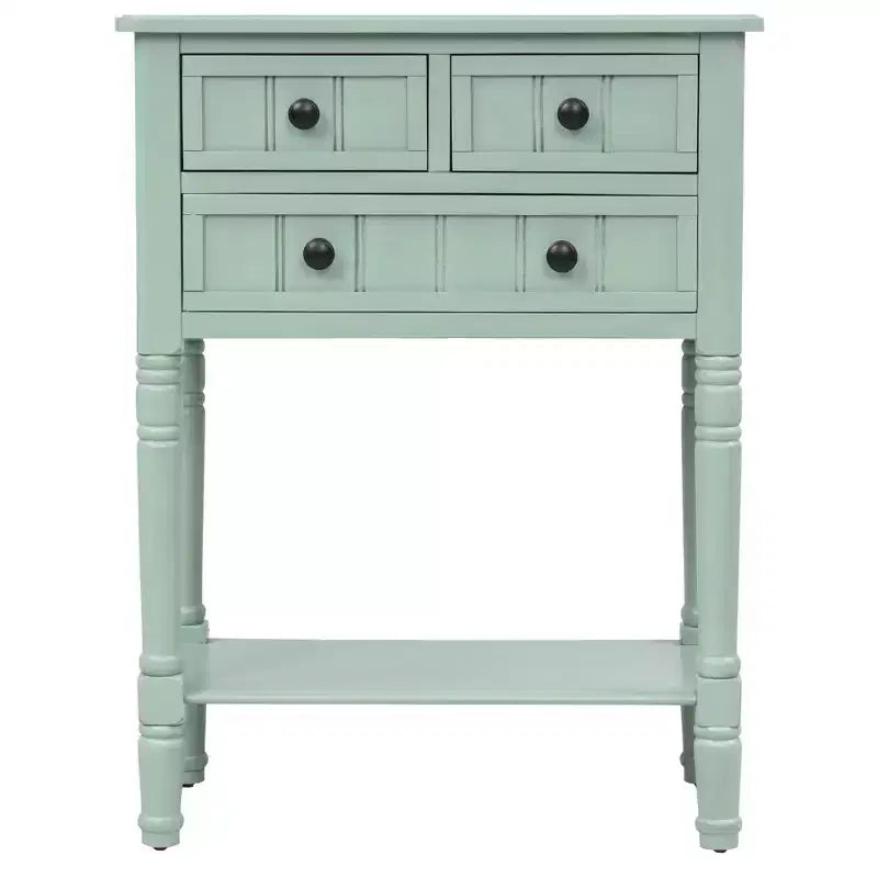 Farmhouse Small Console Table with Storage, Retro Wood Entryway Table with Drawers and Bottom Shelf, Wood Slim Side Table for Entryway