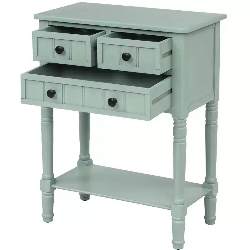 Farmhouse Small Console Table with Storage, Retro Wood Entryway Table with Drawers and Bottom Shelf, Wood Slim Side Table for Entryway