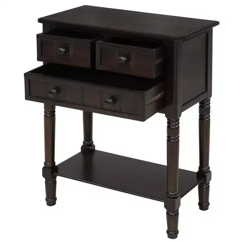 Farmhouse Small Console Table with Storage, Retro Wood Entryway Table with Drawers and Bottom Shelf, Wood Slim Side Table for Entryway