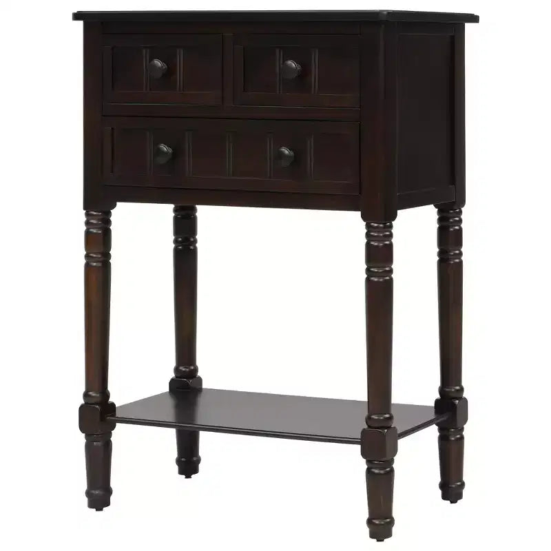 Farmhouse Small Console Table with Storage, Retro Wood Entryway Table with Drawers and Bottom Shelf, Wood Slim Side Table for Entryway