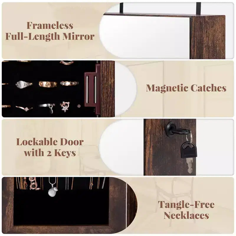 Costway Mirror Jewelry Cabinet 96 LED Lights Wall Door Mounted Armoire w/ Makeup Rack