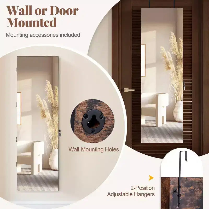 Costway Mirror Jewelry Cabinet 96 LED Lights Wall Door Mounted Armoire w/ Makeup Rack