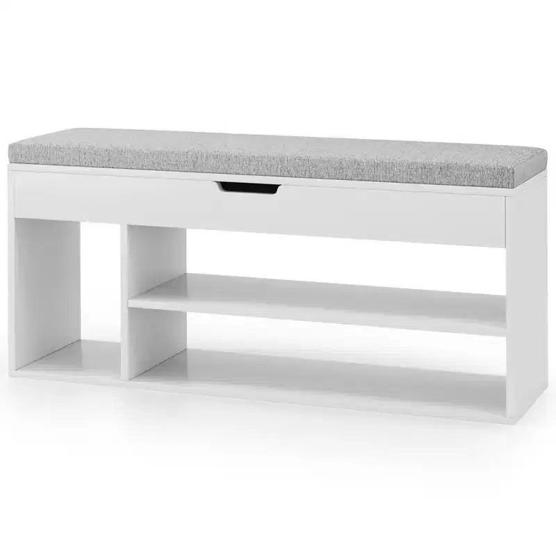 Costway Shoe Bench Home Entryway Shoes Storage Bench w/ Padded Seat & Hidden Storage White