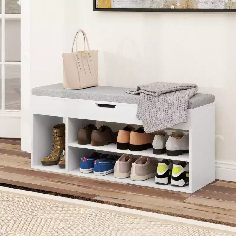 Costway Shoe Bench Home Entryway Shoes Storage Bench w/ Padded Seat & Hidden Storage White