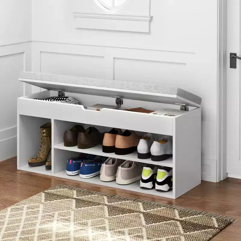 Costway Shoe Bench Home Entryway Shoes Storage Bench w/ Padded Seat & Hidden Storage White