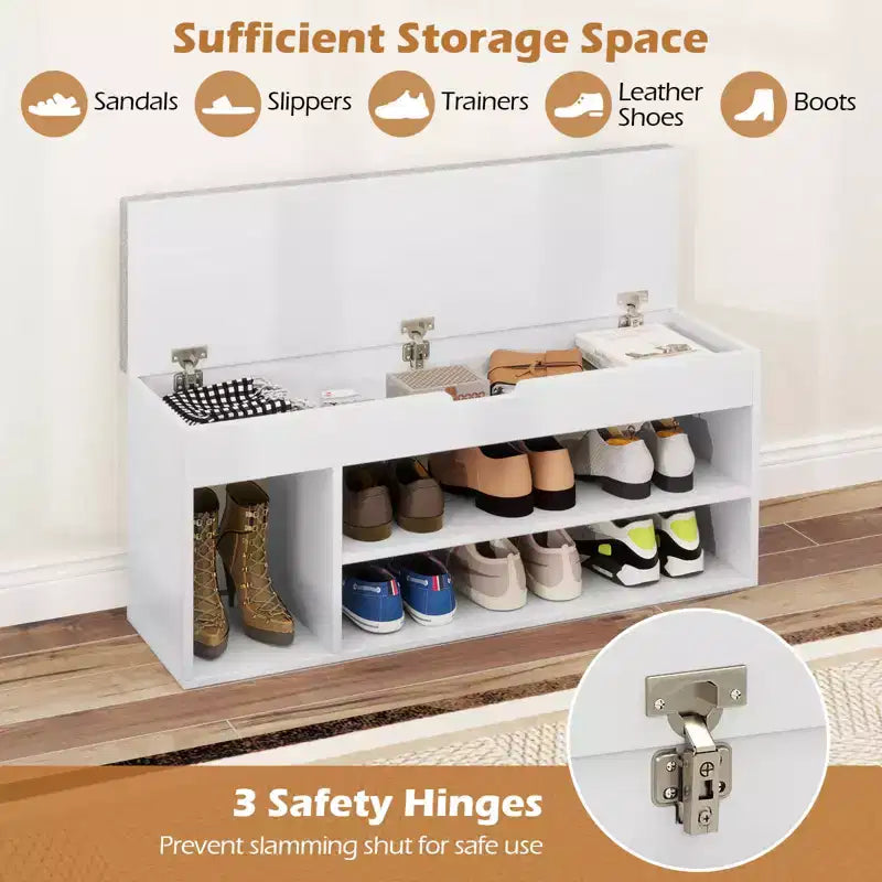Costway Shoe Bench Home Entryway Shoes Storage Bench w/ Padded Seat & Hidden Storage White