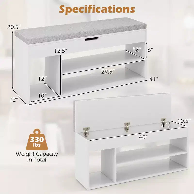 Costway Shoe Bench Home Entryway Shoes Storage Bench w/ Padded Seat & Hidden Storage White