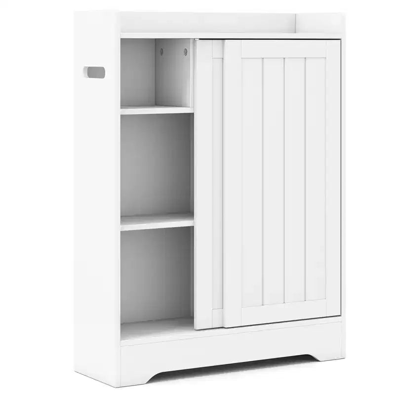 Costway Bathroom Floor Cabinet w/2 Sliding Doors & Adjustable Shelves for Small Spaces
