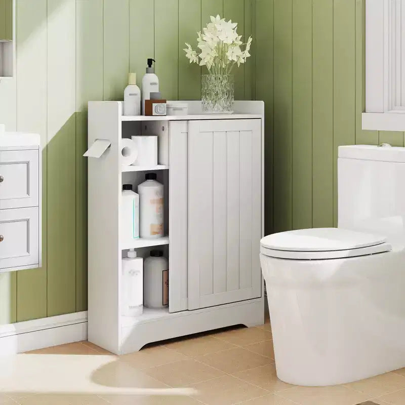 Costway Bathroom Floor Cabinet w/2 Sliding Doors & Adjustable Shelves for Small Spaces