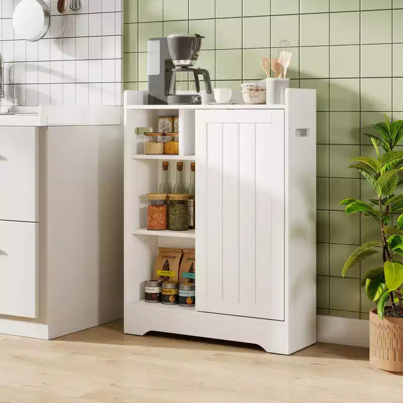 Costway Bathroom Floor Cabinet w/2 Sliding Doors & Adjustable Shelves for Small Spaces