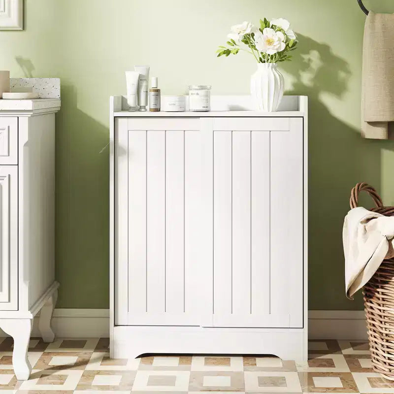 Costway Bathroom Floor Cabinet w/2 Sliding Doors & Adjustable Shelves for Small Spaces