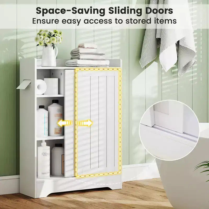 Costway Bathroom Floor Cabinet w/2 Sliding Doors & Adjustable Shelves for Small Spaces