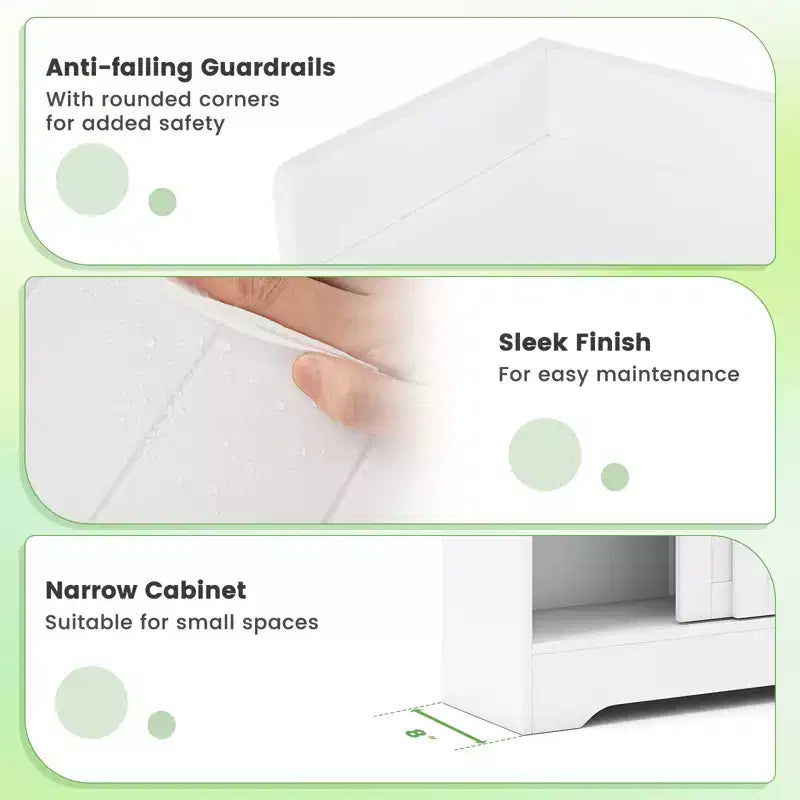 Costway Bathroom Floor Cabinet w/2 Sliding Doors & Adjustable Shelves for Small Spaces