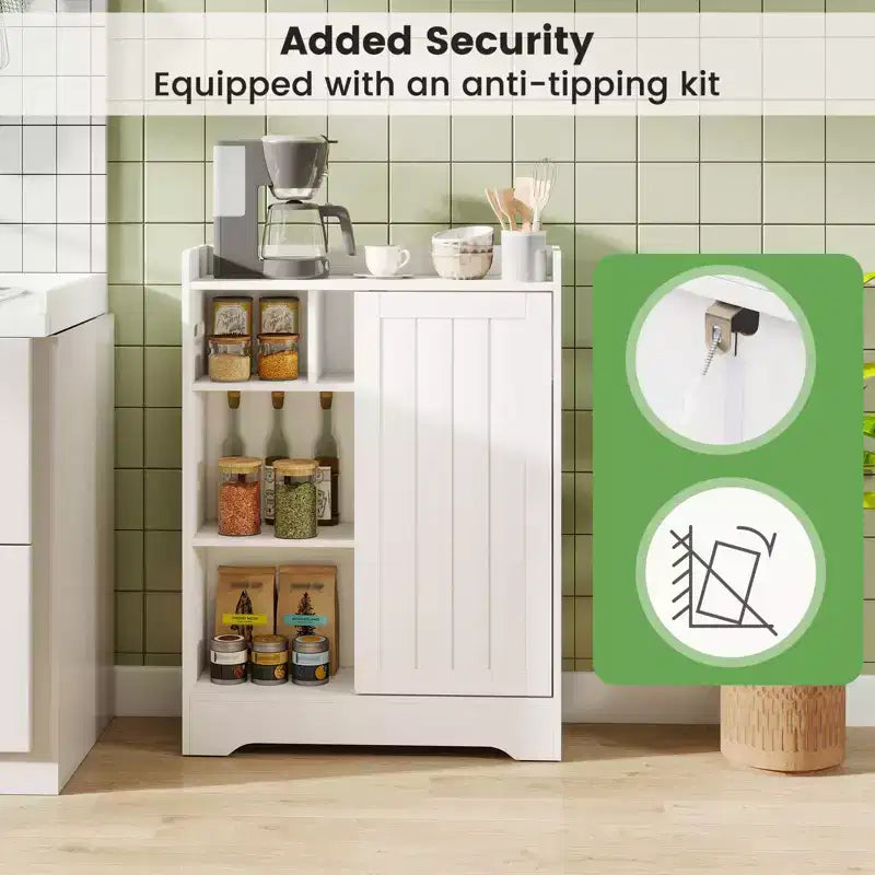 Costway Bathroom Floor Cabinet w/2 Sliding Doors & Adjustable Shelves for Small Spaces