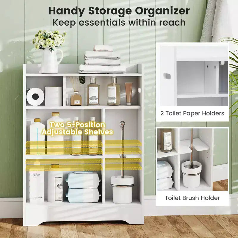 Costway Bathroom Floor Cabinet w/2 Sliding Doors & Adjustable Shelves for Small Spaces