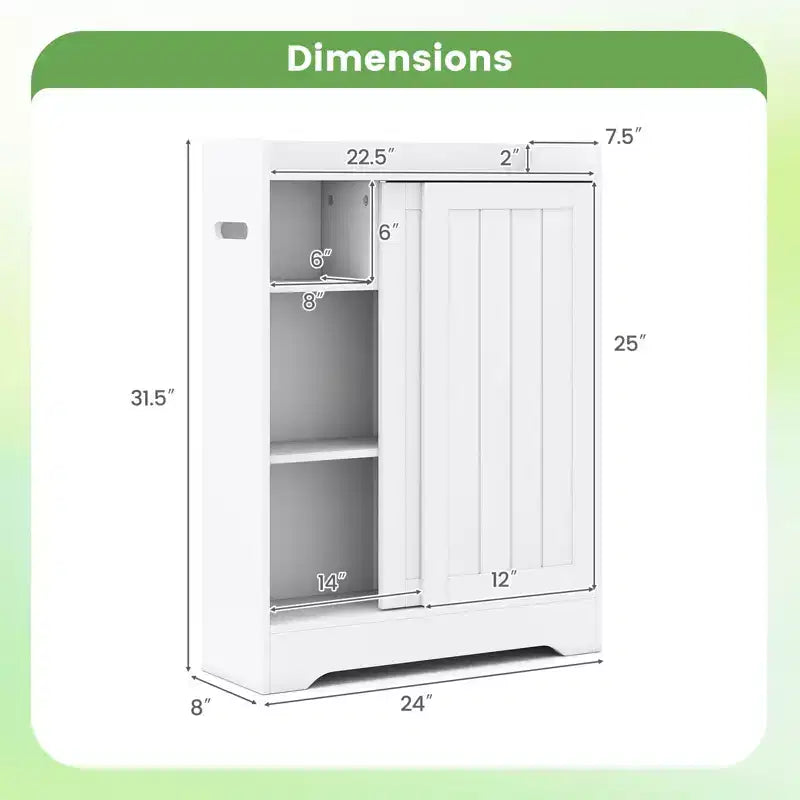 Costway Bathroom Floor Cabinet w/2 Sliding Doors & Adjustable Shelves for Small Spaces
