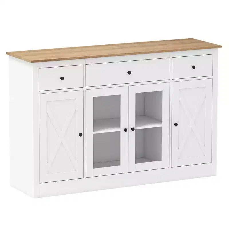 Costway 55 Large Buffet Sideboard w/ 3 Drawers 2 See-through Doors Adjustable Shelves