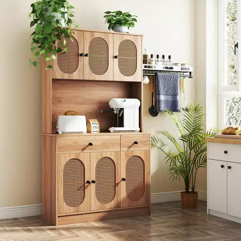 Costway Kitchen Pantry Cabinet w/ Charging Station 71 Tall Kitchen Buffet Cabinet