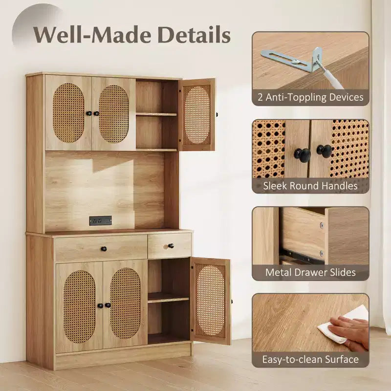 Costway Kitchen Pantry Cabinet w/ Charging Station 71 Tall Kitchen Buffet Cabinet