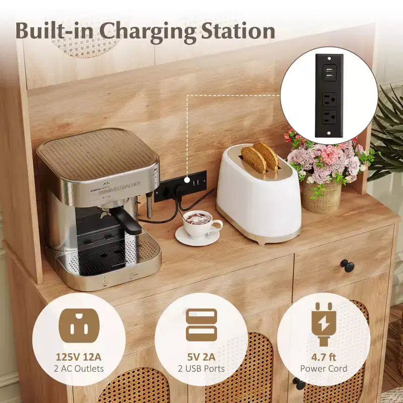 Costway Kitchen Pantry Cabinet w/ Charging Station 71 Tall Kitchen Buffet Cabinet