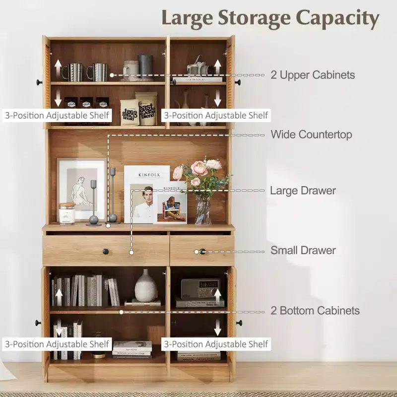 Costway Kitchen Pantry Cabinet w/ Charging Station 71 Tall Kitchen Buffet Cabinet