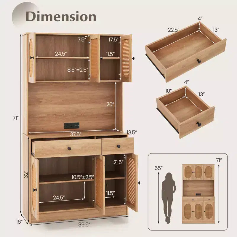 Costway Kitchen Pantry Cabinet w/ Charging Station 71 Tall Kitchen Buffet Cabinet
