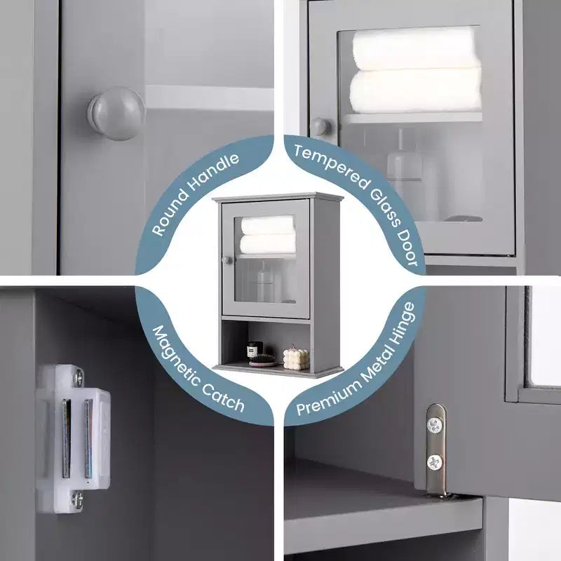 Costway Wall Mounted Bathroom Cabinet Storage Organize Hanging Medicine Adjustable Shelf