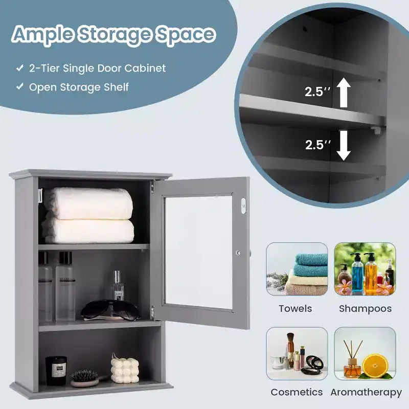 Costway Wall Mounted Bathroom Cabinet Storage Organize Hanging Medicine Adjustable Shelf
