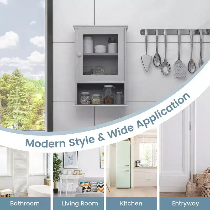 Costway Wall Mounted Bathroom Cabinet Storage Organize Hanging Medicine Adjustable Shelf
