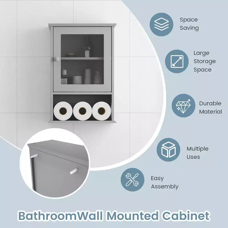 Costway Wall Mounted Bathroom Cabinet Storage Organize Hanging Medicine Adjustable Shelf