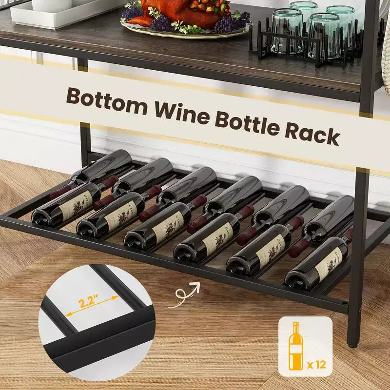 Costway Kitchen Island with 3 Shelves, Industrial Kitchen Counter w/ Glass Holders & 10 Hooks, 3 Tier Kitchen Shelf w/ Heavy Duty Metal Frame