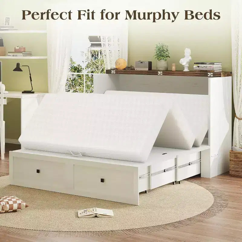 AMERLIFE 6 Inch Tri-Fold Memory Foam Mattress with Removable Washable Cover, for Guests, Camping, Dorm & Travel, White