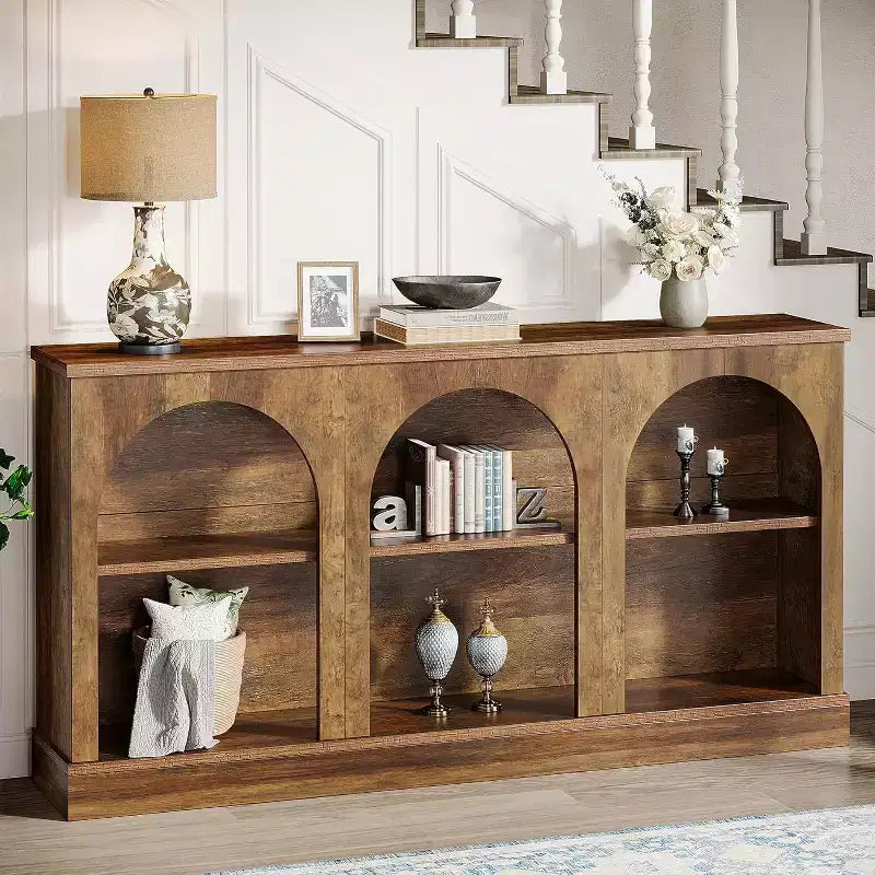 Lantine Farmhouse Console Table, 63-Inch Long Entryway Table with 3 Tier Storage, Wooden Sofa Table Behind The Couch for Living Room