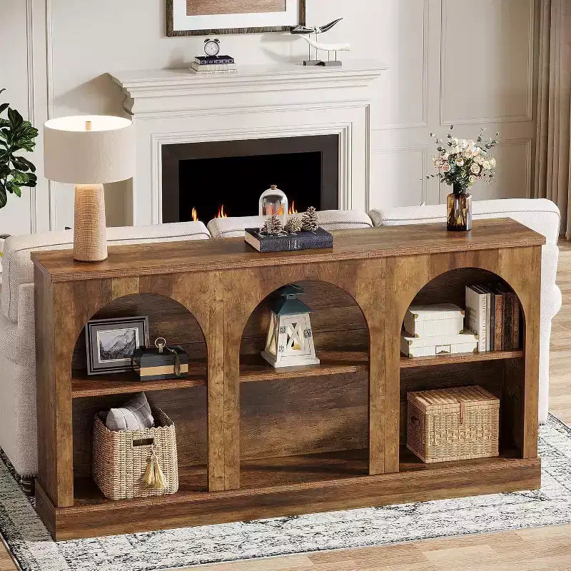 Lantine Farmhouse Console Table, 63-Inch Long Entryway Table with 3 Tier Storage, Wooden Sofa Table Behind The Couch for Living Room