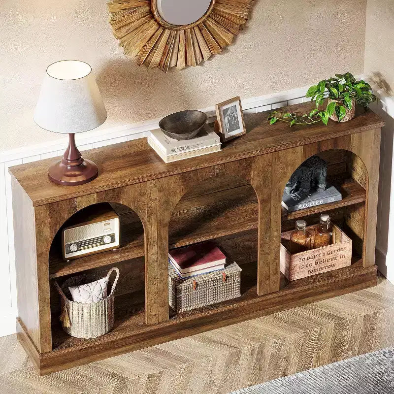 Lantine Farmhouse Console Table, 63-Inch Long Entryway Table with 3 Tier Storage, Wooden Sofa Table Behind The Couch for Living Room
