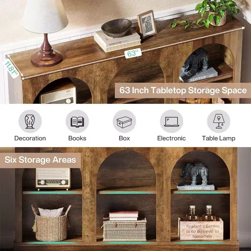 Lantine Farmhouse Console Table, 63-Inch Long Entryway Table with 3 Tier Storage, Wooden Sofa Table Behind The Couch for Living Room