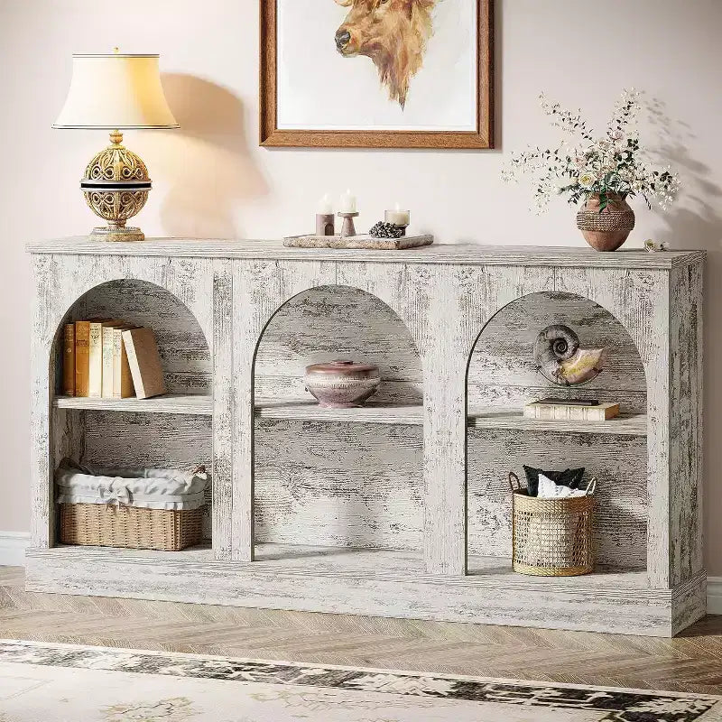Lantine Farmhouse Console Table, 63-Inch Long Entryway Table with 3 Tier Storage, Wooden Sofa Table Behind The Couch for Living Room