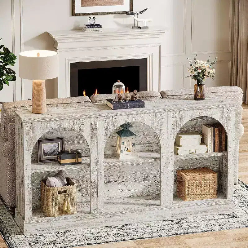 Lantine Farmhouse Console Table, 63-Inch Long Entryway Table with 3 Tier Storage, Wooden Sofa Table Behind The Couch for Living Room