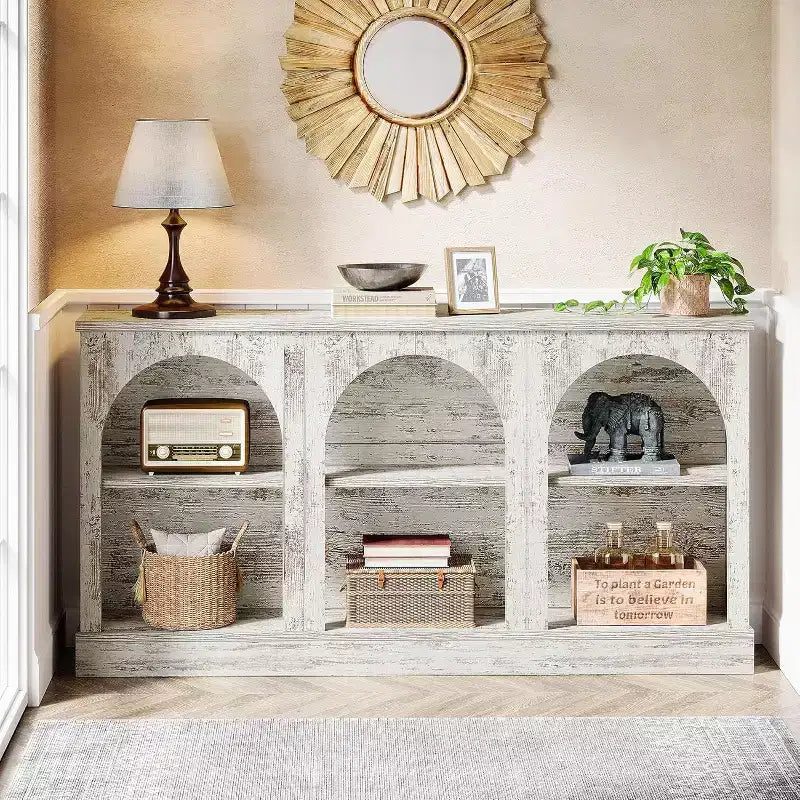 Lantine Farmhouse Console Table, 63-Inch Long Entryway Table with 3 Tier Storage, Wooden Sofa Table Behind The Couch for Living Room