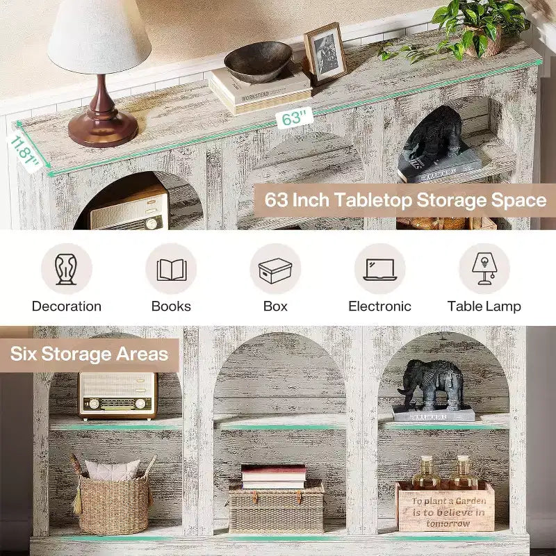 Lantine Farmhouse Console Table, 63-Inch Long Entryway Table with 3 Tier Storage, Wooden Sofa Table Behind The Couch for Living Room
