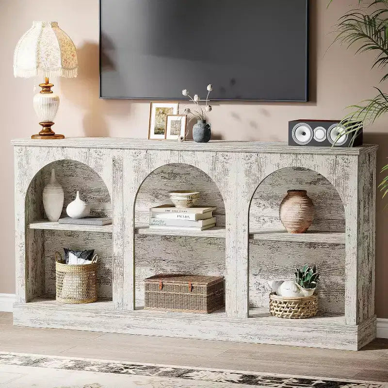 Lantine Farmhouse Console Table, 63-Inch Long Entryway Table with 3 Tier Storage, Wooden Sofa Table Behind The Couch for Living Room