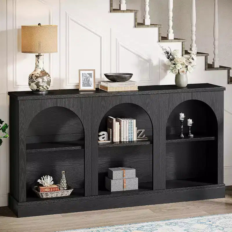 Lantine Farmhouse Console Table, 63-Inch Long Entryway Table with 3 Tier Storage, Wooden Sofa Table Behind The Couch for Living Room