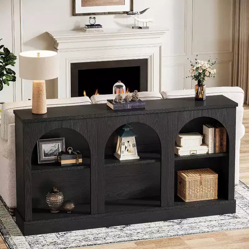 Lantine Farmhouse Console Table, 63-Inch Long Entryway Table with 3 Tier Storage, Wooden Sofa Table Behind The Couch for Living Room
