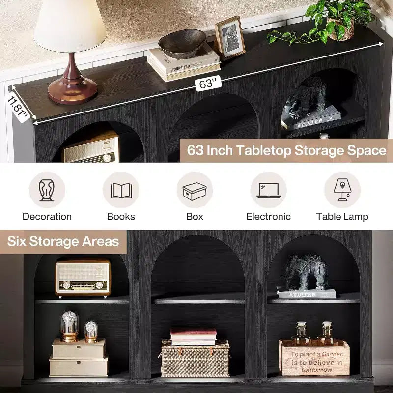 Lantine Farmhouse Console Table, 63-Inch Long Entryway Table with 3 Tier Storage, Wooden Sofa Table Behind The Couch for Living Room