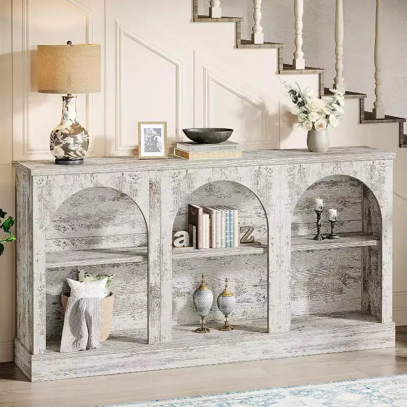 Lantine Farmhouse Console Table, 63-Inch Long Entryway Table with 3 Tier Storage, Wooden Sofa Table Behind The Couch for Living Room